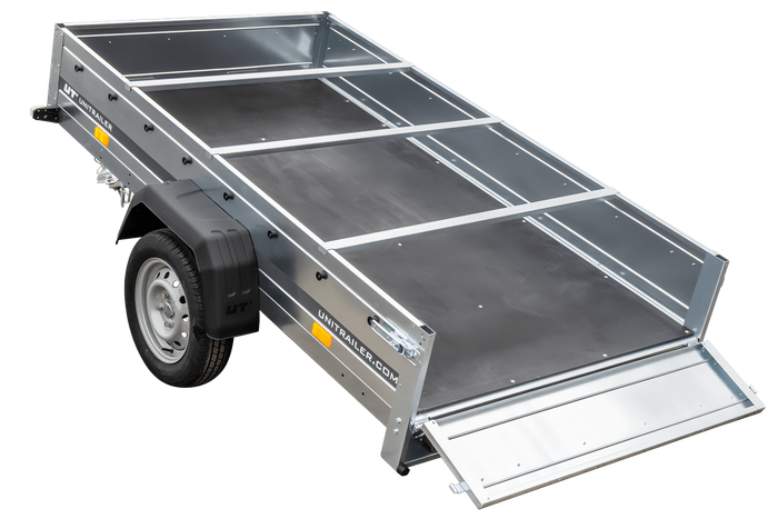 Rimorchio monoasse 230x125 UNITRAILER GARDEN 230 KIPP con telaio H-0 e copertura grigia