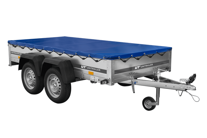 Rimorchio a due assi 264x125 UNITRAILER GARDEN 264/2 KIPP con telaio H-0 e telone blu