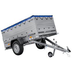 Rimorchio da giardino 200 Kipp con ruota tastatrice, sponde bis, telaio H-0 e copertura blu