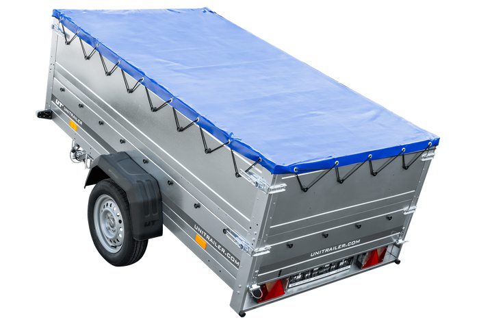 RIMORCHIO DA GIARDINO 230 KIPP CON RUOTA DI SUPPORTO, FIANCHI BIS E Telone PIATTA BLU