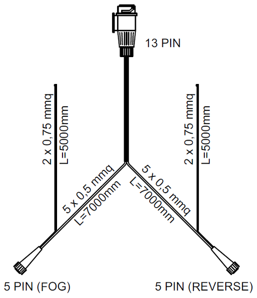 KIT: Fanalini posteriori Aspöck Multipoint II con fascio di cavi installazione elettrica 7 metri - 5 Poli alle lampade e 13 alla macchina