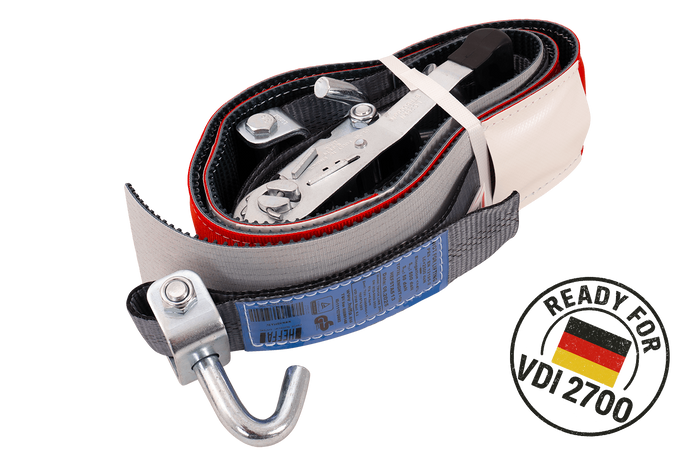 Set di quattro cinghie di trasporto per rimorchi HEFFA CARLINE 130, cinghie di fissaggio ruote 5 m/50 mm/5 t VDI 2700