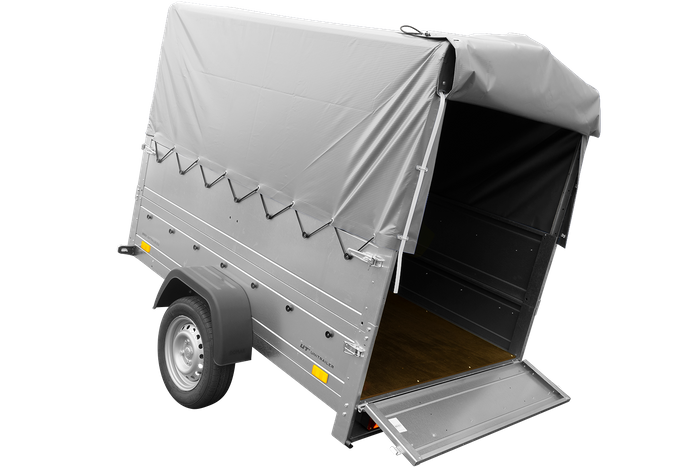 Rimorchio carrello trasporto cose rimorchio leggero 750 kg Unitrailer Garden Trailer 200 kipp con sovrasponde ruotino centina e telo grigio 