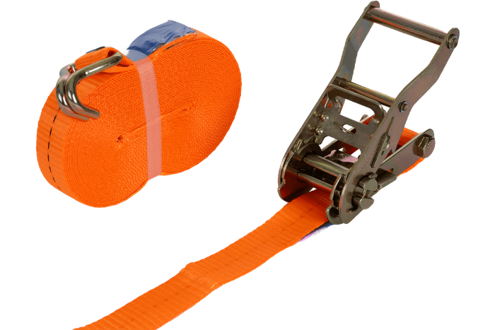 Set di quattro cinghie di trasporto UNITRAILER arancioni da 10 m/25 mm/1 t con tenditore