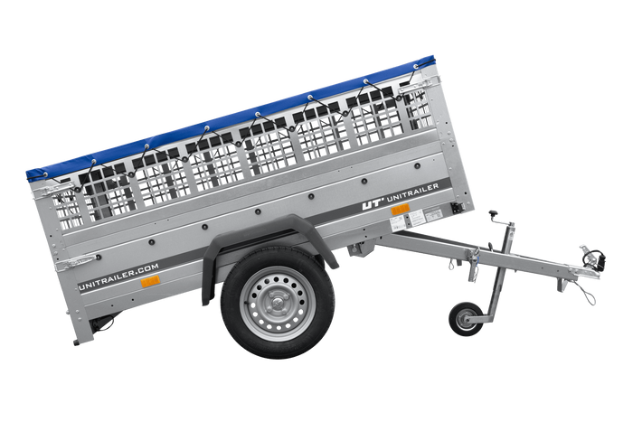 Rimorchio monoasse 200x125 UNITRAILER GARDEN 201 KIPP con sponde in rete e copertura blu