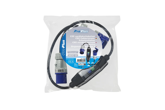 Cavo adattatore ProPlus 373589 CEE con interruttore differenziale, lunghezza 120 cm.