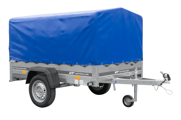 Rimorchio leggero 200x125 UNITRAILER GARDEN 201 KIPP con telaio H-800 e telone blu