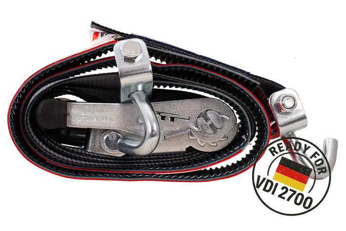Set di quattro cinghie di trasporto per rimorchi HEFFA CARLINE 130, cinghie di fissaggio ruote 2,8 m/50 mm/5 t VDI 2700