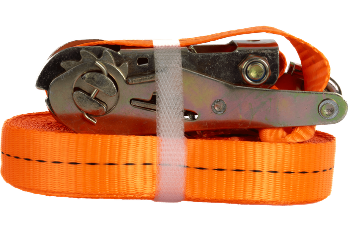 Set di quattro cinghie di trasporto UNITRAILER arancioni da 12 m/25 mm/1 t con tenditore