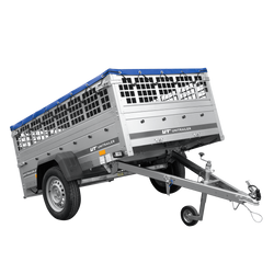 Rimorchio monoasse 200x125 UNITRAILER GARDEN 201 KIPP con sponde in rete, telaio H-0 e telone blu