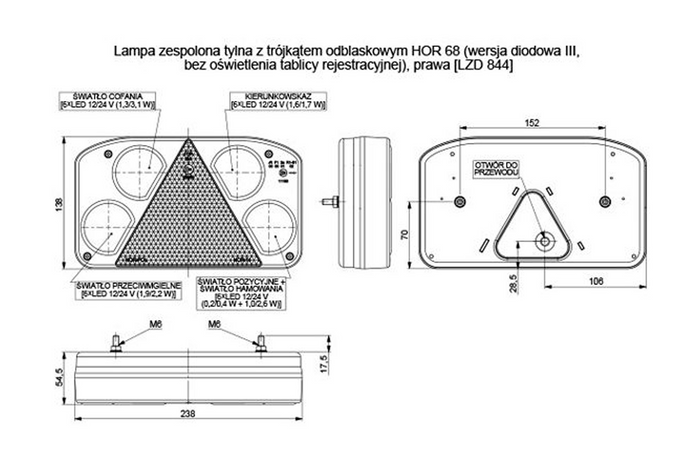 HORPOL LZD844 Fanale posteriore a LED, 6 funzioni, destro