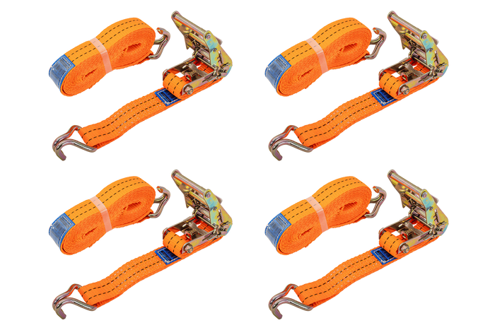 Set di quattro cinghie di trasporto UNITRAILER arancioni da 6 m/35 mm/2 t con tenditore