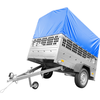 Rimorchio leggero fino a 750 kg Garden Trailer 201 KIPP con ruotino di appoggio, sponde in rete e centina H-800 con telone blu