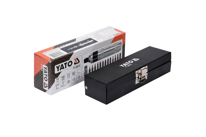 Set di cacciaviti a percussione con punte magnetiche YATO YT-28015, 15 pezzi.