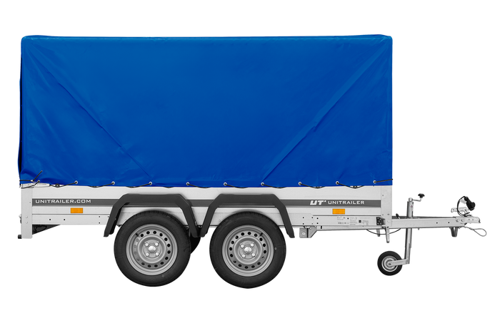 Rimorchio a due assi 264x125 UNITRAILER GARDEN 264/2 KIPP con telaio H-1100 e telone blu