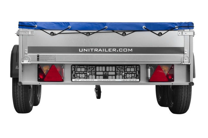Rimorchio a due assi 264x125 UNITRAILER GARDEN 264/2 KIPP con telaio H-0 e telone blu