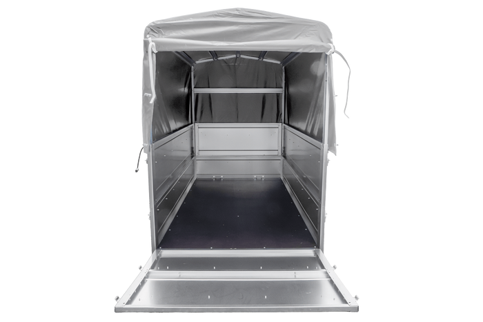 Rimorchio leggero 200x106 UNITRAILER GARDEN 200 KIPP con sponde BIS, telaio H-800 e copertura grigia
