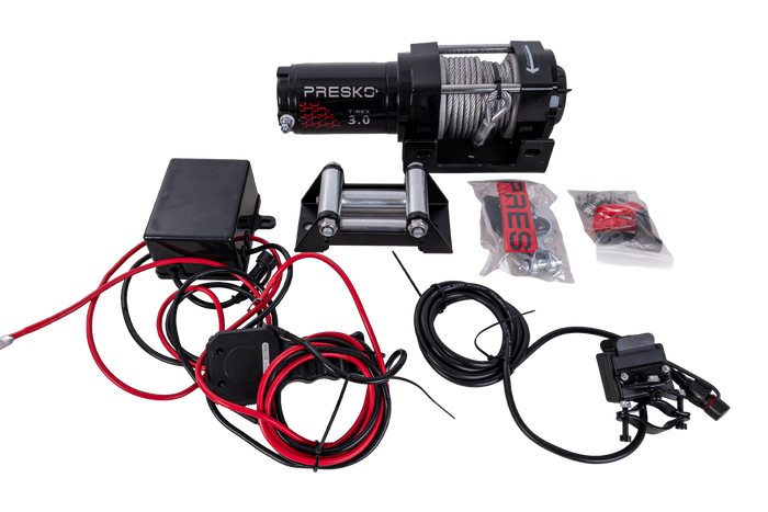 Verricello elettrico per rimorchio PRESKO T-REX 3.0 12V 1360kg con cavo in acciaio da 11m