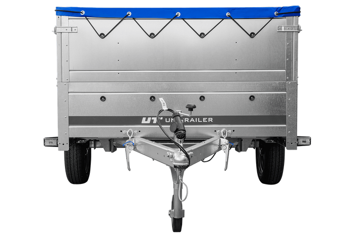 Rimorchio a un asse Unitrailer GARDEN TRAILER 264 KIPP con sponde BIS e telone piatto blu