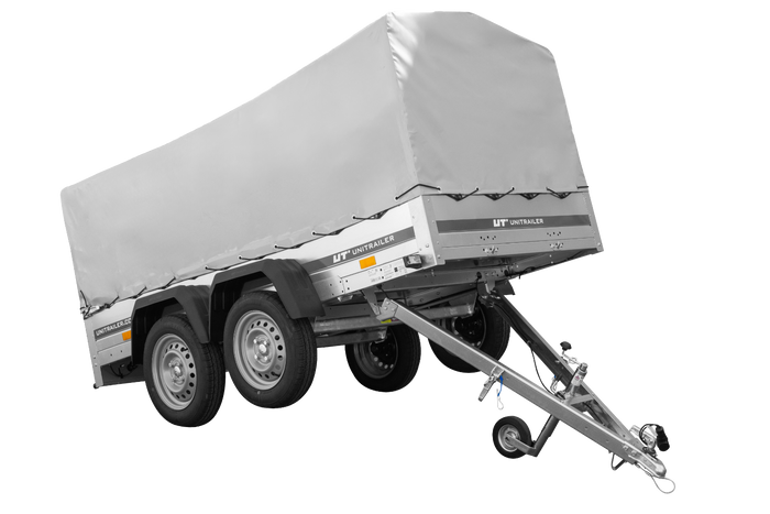 RIMORCHIO GARDEN TRAILER UNITRAILER 264/2 KIPP CON RUOTA SNODATA, TELAIO H-800 E COPERTURA GRIGIA