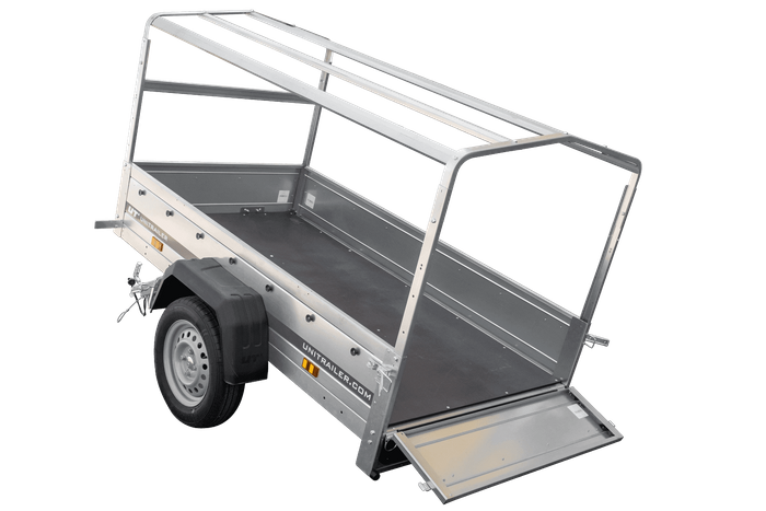 Rimorchio per auto 200x106 UNITRAILER GARDEN 200 KIPP con telaio H-800 e telone grigio