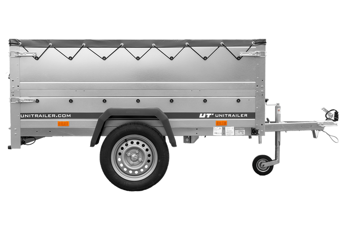 Rimorchio leggero 200x125 UNITRAILER GARDEN 201 KIPP con sponde BIS, telaio H-0 e telone grigio