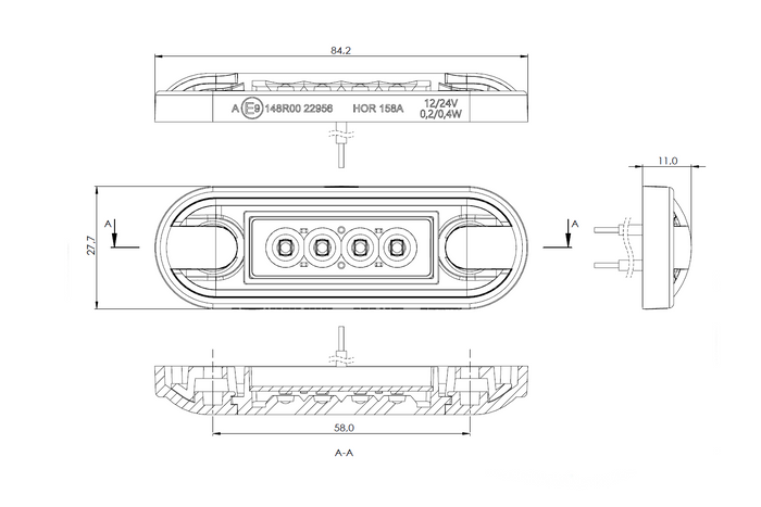 Faro di posizione universale a LED sottile HORPOL LD 3210, colore bianco.