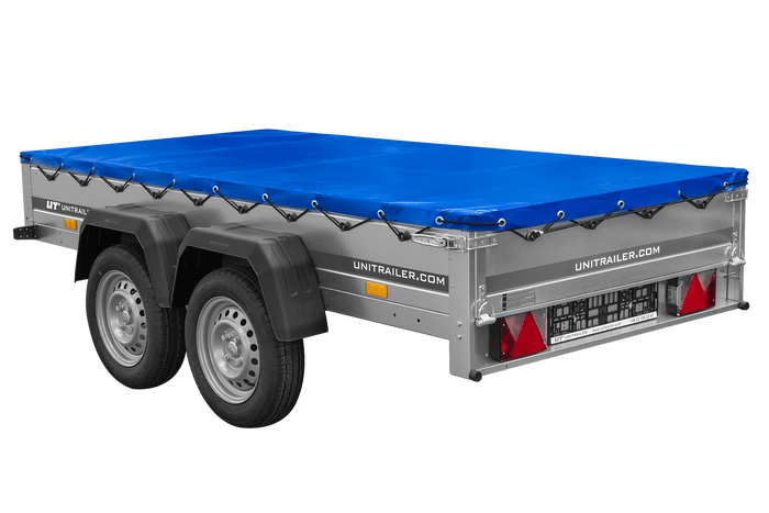 Rimorchio a due assi 264x125 UNITRAILER GARDEN 264/2 KIPP con telaio H-0 e telone blu