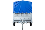 Rimorchio monoasse 230x125 UNITRAILER GARDEN 230 KIPP con sponde in rete, telaio H-800 e telone blu