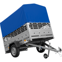 Rimorchio per auto 200x125 UNITRAILER GARDEN 201 KIPP con sponde in rete, telaio H-800 e telone grigio