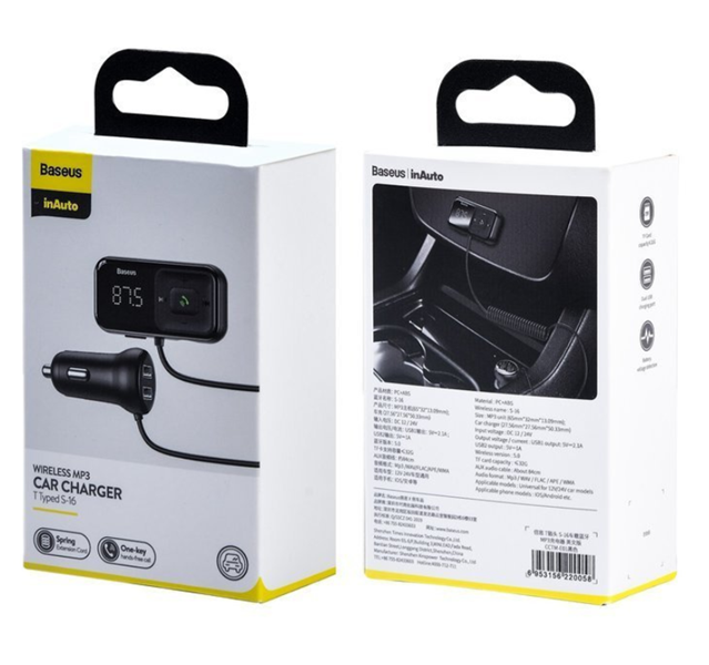 Trasmettitore FM BASEUS T tipo S-16 bluetooth 5.0 MP3 + caricabatteria da auto 2x USB