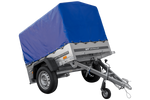 Rimorchio leggero 150x106 con telone blu e centina PTT 750 kg Garden Trailer 150 kipp