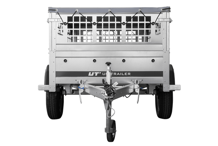 RIMORCHIO DA GIARDINO 200 KIPP CON RUOTA DI SOSTEGNO, FIANCHI IN RETE E TELO PIATTO GRIGIO