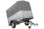Rimorchio per auto 200x125 UNITRAILER GARDEN 201 KIPP con sponde BIS, telaio H-800 e telo di copertura grigio