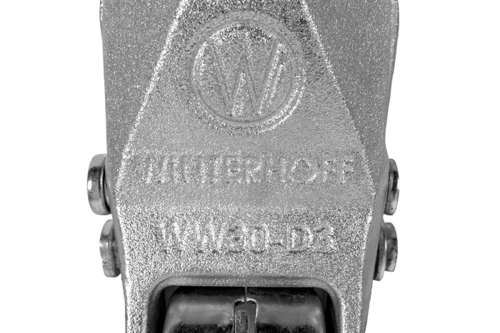 Gancio di traino WINTERHOFF WW 30-D3-K1212 per rimorchio da 3000 kg con timone in tubo da 50-51 mm, in ghisa.