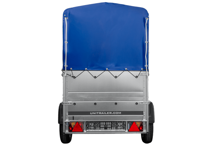 Rimorchio per auto 200x106 UNITRAILER GARDEN 200 KIPP con sponde BIS, telaio H-800 e telo di copertura blu
