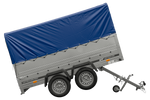 Rimorchio per auto a due assi UNITRAILER GARDEN TRAILER 264/2 KIPP CON RUOTA DI SOSTEGNO, FIANCHI BIS, TELAIO H-800 E COPERTURA BLU