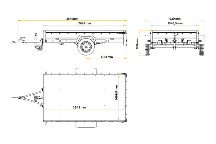 Rimorchio leggero su molle 264x150 UNITRAILER GARDEN 265/R KIPP con sponde in rete, telaio H-0 e copertura blu