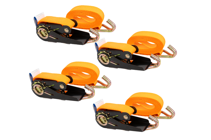 Set di quattro cinghie di trasporto KAMAR da 3 m/25 mm/0,8 t di colore arancione con tenditore.