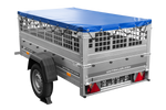 Rimorchio leggero 200x106 UNITRAILER GARDEN 200 KIPP con sponde in rete, telaio H-0 e copertura blu