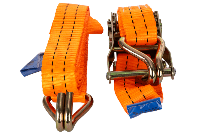 Set di quattro cinghie di trasporto UNITRAILER arancioni da 2 m/35 mm/2 t con tenditore