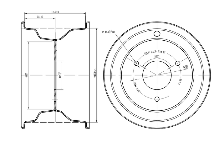 Cerchio in acciaio UNITRAILER nero 4.5ATx7" 3x90 ET:-1.8