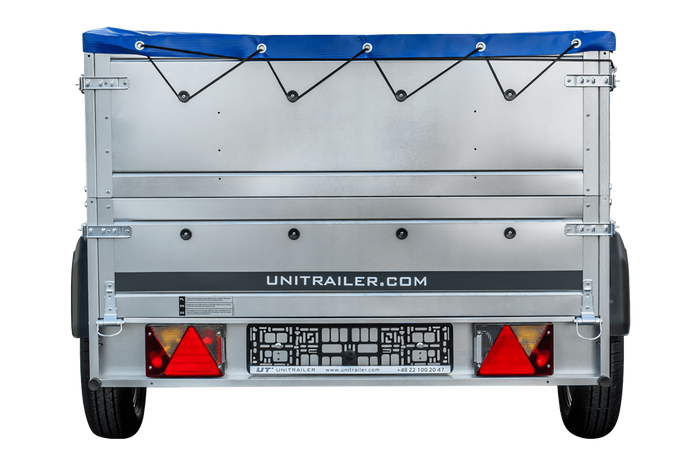 Rimorchio leggero 230x125 UNITRAILER GARDEN 230 KIPP con sponde BIS e telone blu