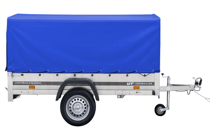 Rimorchio leggero 230x125 UNITRAILER GARDEN 230 KIPP con telaio H-800 e telo di copertura blu