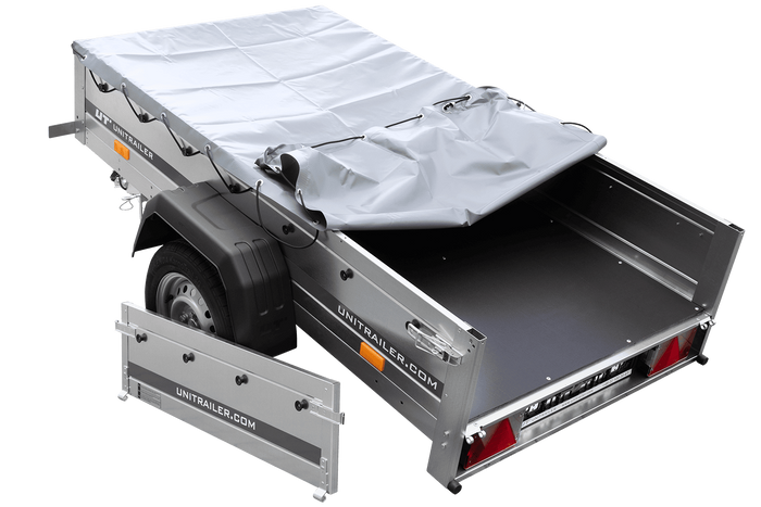 Rimorchio leggero Unitrailer Garden Trailer 200 kipp (new) 200x106 con ruotino e telone grigio