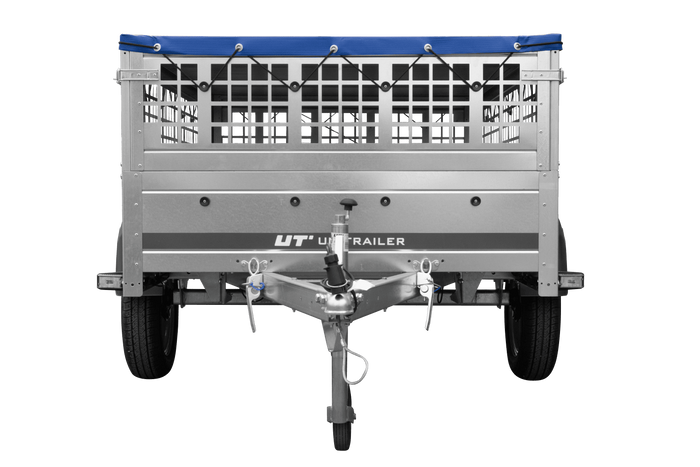 Rimorchio monoasse 200x125 UNITRAILER GARDEN 201 KIPP con sponde in rete, telaio H-0 e telone blu
