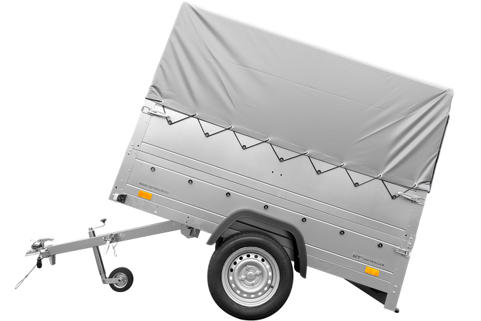 Rimorchio carrello trasporto cose rimorchio leggero 750 kg Unitrailer Garden Trailer 200 kipp con sovrasponde ruotino centina e telo grigio 