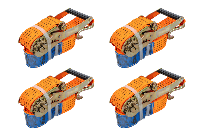 Set di quattro cinghie di trasporto UNITRAILER arancioni da 4 m/50 mm/5 t con tenditore