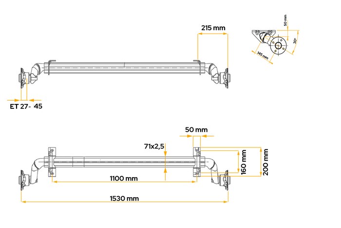 Assale AL-KO OPTIMA non frenato per rimorchio 750kg 1100mm 1530mm 4x100