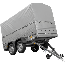 Rimorchio per auto a 2 assi UNITRAILER GARDEN TRAILER 264/2 KIPP con ruota di supporto, sponde bis, telaio h-800 e telo grigio